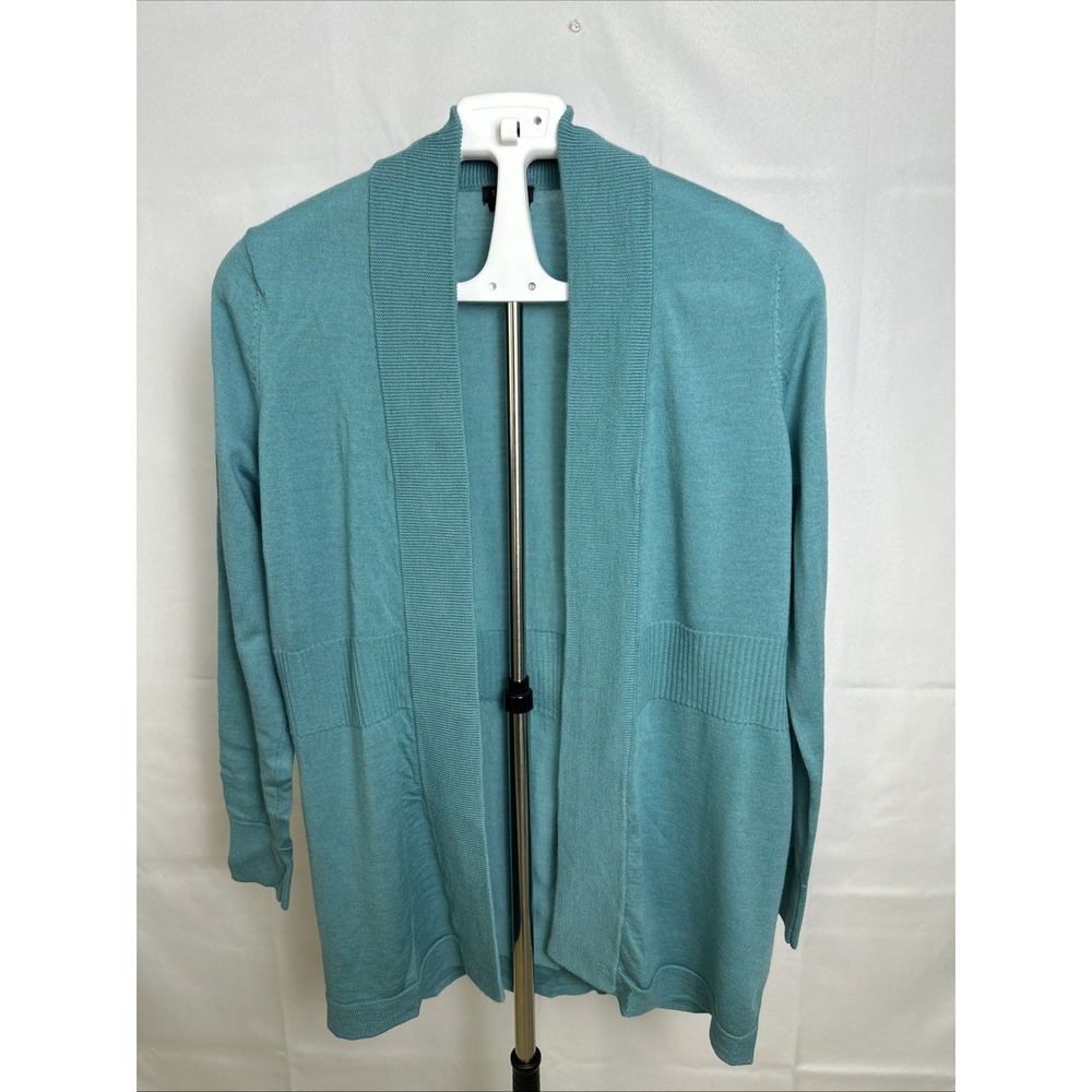 Talbots Women's Large Green Merino Wool Cardigan Sweater Wrap Long Sleeve